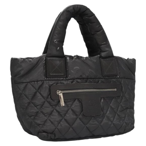 CHANEL Cococoon Hand Bag Nylon Black Silver CC - Picture 1 of 16